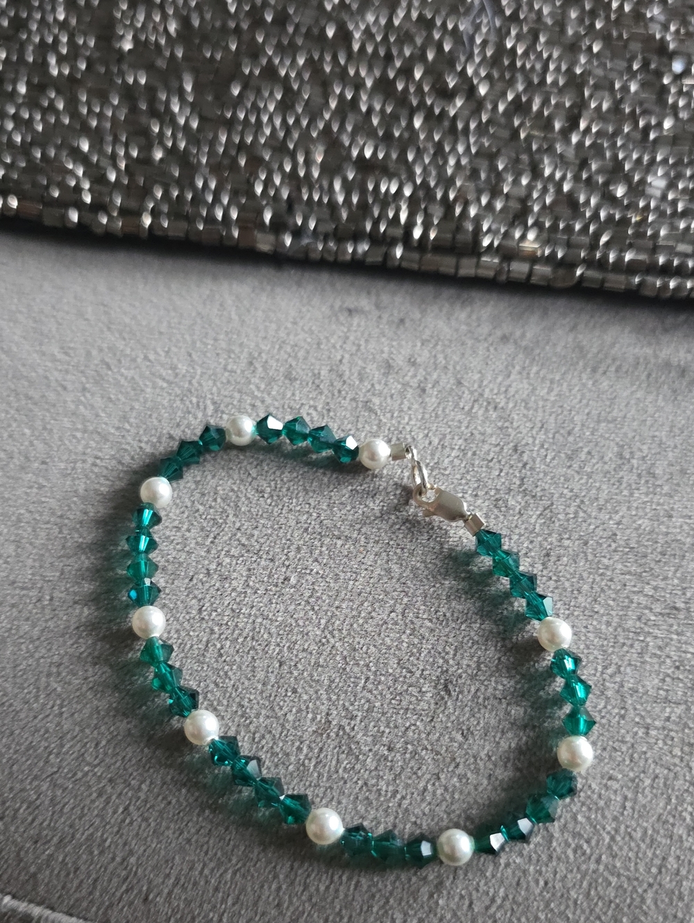 Emerald Crystal and Pearl Accent Bracelet - Women Jewelry